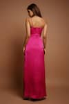 Shop_Ahi Clothing_Pink Leather Plain Sweetheart Neck Pleated Draped High Slit Dress _at_Aza_Fashions