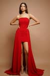 Buy_Ahi Clothing_Red Imported Luxury Crepe Plain Straight Corset Yoke Tail Dress _at_Aza_Fashions