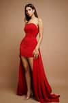 Ahi Clothing_Red Imported Luxury Crepe Plain Straight Corset Yoke Tail Dress _Online_at_Aza_Fashions