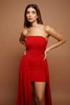 Buy_Ahi Clothing_Red Imported Luxury Crepe Plain Straight Corset Yoke Tail Dress _Online_at_Aza_Fashions