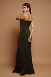 Shop_Ahi Clothing_Green Imported Luxury Crepe Plain Straight Corset Yoke Slit Dress _at_Aza_Fashions