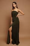 Buy_Ahi Clothing_Green Imported Luxury Crepe Plain Straight Corset Yoke Slit Dress _Online_at_Aza_Fashions