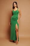 Buy_Ahi Clothing_Green Imported Luxury Crepe Plain Sweetheart Neck Pleated Draped Corset Dress _at_Aza_Fashions