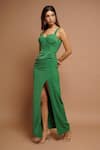 Ahi Clothing_Green Imported Luxury Crepe Plain Sweetheart Neck Pleated Draped Corset Dress _Online_at_Aza_Fashions