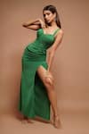 Buy_Ahi Clothing_Green Imported Luxury Crepe Plain Sweetheart Neck Pleated Draped Corset Dress _Online_at_Aza_Fashions