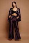 Ahi Clothing_Wine Velvet Hand Embroidered Cut Dana Blazer Notched Lapel Collar Pant Set _at_Aza_Fashions