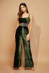 Buy_Ahi Clothing_Green Velvet Hand Embroidered Sequin Round Neck Placement Flared Jumpsuit _at_Aza_Fashions