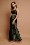 Buy_Ahi Clothing_Green Velvet Hand Embroidered Sequin Round Neck Placement Flared Jumpsuit _Online_at_Aza_Fashions