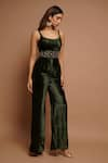 Shop_Ahi Clothing_Green Velvet Hand Embroidered Sequin Round Neck Placement Flared Jumpsuit _Online_at_Aza_Fashions