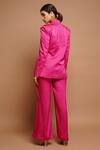 Shop_Ahi Clothing_Pink Royal Satin Plain Notched Lapel Collar Pleated Draped Blazer And Pant Set _at_Aza_Fashions