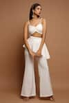 Buy_Ahi Clothing_White Imported Luxury Crepe Embellished Pearl Work Ruched Peplum Top And Pant Set _at_Aza_Fashions