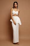 Buy_Ahi Clothing_White Imported Luxury Crepe Embellished Pearl Work Ruched Peplum Top And Pant Set _Online_at_Aza_Fashions