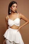 Shop_Ahi Clothing_White Imported Luxury Crepe Embellished Pearl Work Ruched Peplum Top And Pant Set _Online_at_Aza_Fashions