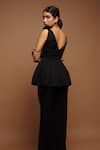 Shop_Ahi Clothing_Black Organza Embellished Floral Applique Work Pleated Peplum Top And Pant Set_at_Aza_Fashions