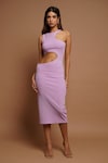 Buy_Ahi Clothing_Purple Imported Ribbed Fabric Plain Crew Neck Cut Work Bodycon Dress_at_Aza_Fashions