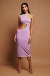 Ahi Clothing_Purple Imported Ribbed Fabric Plain Crew Neck Cut Work Bodycon Dress_Online_at_Aza_Fashions