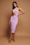 Ahi Clothing_Purple Imported Ribbed Fabric Plain Crew Neck Cut Work Bodycon Dress_at_Aza_Fashions