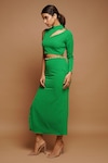 Ahi Clothing_Green Imported Fabric Embellished Pearl Work High Asymmetric Top And Skirt Set_Online_at_Aza_Fashions