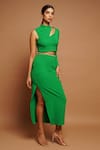 Buy_Ahi Clothing_Green Imported Fabric Embellished Pearl Work High Asymmetric Top And Skirt Set_Online_at_Aza_Fashions