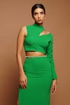 Shop_Ahi Clothing_Green Imported Fabric Embellished Pearl Work High Asymmetric Top And Skirt Set_Online_at_Aza_Fashions