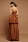 Shop_Ahi Clothing_Brown Heavy Crepe Plain Sweetheart Neck Flared Peplum Top And Pant Set_at_Aza_Fashions