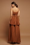 Shop_Ahi Clothing_Brown Heavy Crepe Plain Sweetheart Neck Flared Peplum Top And Pant Set _at_Aza_Fashions