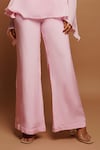 Ahi Clothing_Pink Heavy Crepe Hand Embroidered Zardozi Crew Neck Peplum Top And Pant Set_Online_at_Aza_Fashions