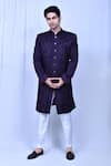 Buy_Aryavir Malhotra_Purple Sherwani And Jacket Terry Rayon Textured Floral Print Set _at_Aza_Fashions