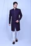 Buy_Aryavir Malhotra_Purple Sherwani And Jacket Terry Rayon Textured Floral Print Set 