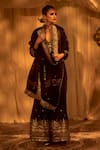 Buy_Gopi Vaid_Black Kurta And Sharara Tussar Embroidery Marodi Siddhat Floral Set _at_Aza_Fashions