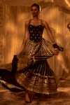 Buy_Gopi Vaid_Black Tussar Embroidered Floral Scoop Kriti Top And Victorian Skirt Set _at_Aza_Fashions
