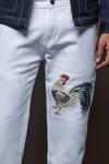 Rohit Bal_Off White Denim Embroidery Dancing Cock Placement Jeans _Online_at_Aza_Fashions