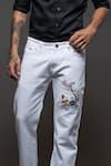 Rohit Bal Off White Denim Embroidery Standing Bird Placement Jeans Online at Aza Fashions Rohit Bal_Off White Denim Embroidery Standing Bird Placement Jeans _Online_at_Aza_Fashions