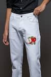 Rohit Bal_Off White Denim Embroidery Apple Placement Jeans _Online_at_Aza_Fashions