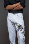 Rohit Bal Off White Denim Embroidery Two Bird Placement Jeans Online at Aza Fashions Rohit Bal_Off White Denim Embroidery Two Bird Placement Jeans _Online_at_Aza_Fashions