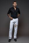 Rohit Bal_Off White Denim Embroidery Two Horse Placement Jeans _Online_at_Aza_Fashions