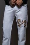 Buy_Rohit Bal_Off White Denim Embroidery Two Horse Placement Jeans _Online_at_Aza_Fashions