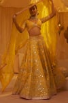 Buy_Gopi Vaid_Yellow Lehenga And Blouse - Tussar Embroidered Anha Bridal Set _at_Aza_Fashions
