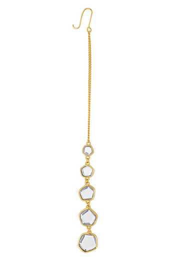 Shop_Isharya_White Glimmer Mirror Maangtikka _at_Aza_Fashions