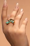 Buy_Isharya_Blue Mirror, Turquoise Stone Glow Zigzag Ring_at_Aza_Fashions