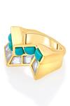 Shop_Isharya_Blue Mirror, Turquoise Stone Glow Zigzag Ring_at_Aza_Fashions