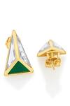 Shop_Isharya_Green Mirror, Emerald Hydro Stone Fiesta Pyramid Shaped Studs_at_Aza_Fashions