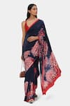 Buy_Satya Paul_Blue Crepe Printed And Embellished Moonlit Mums Saree With Running Blouse _at_Aza_Fashions