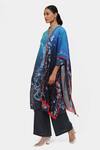 Satya Paul_Blue Linen Printed And Embroidered Cherry Petal Polyphony Kurta & Palazzo Set _Online_at_Aza_Fashions