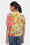 Shop_Satya Paul_Pink Crepe Beads Mandarin Collar Flowers For President Printed Top_at_Aza_Fashions