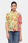 Satya Paul_Pink Crepe Beads Mandarin Collar Flowers For President Printed Top_Online_at_Aza_Fashions