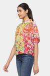 Buy_Satya Paul_Pink Crepe Beads Mandarin Collar Flowers For President Printed Top_Online_at_Aza_Fashions