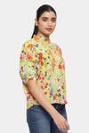 Shop_Satya Paul_Pink Crepe Beads Mandarin Collar Flowers For President Printed Top_Online_at_Aza_Fashions