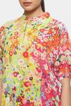 Satya Paul_Pink Crepe Beads Mandarin Collar Flowers For President Printed Top_at_Aza_Fashions