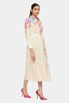 Buy_Satya Paul_Cream Linen Printed Flowers Spread Collar Shine On Dress _Online_at_Aza_Fashions